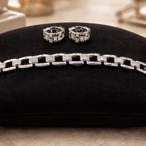 Sophisticated Silver crystal and sapphire Bracelet and Earring Set